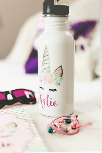 Personalised Unicorn Water Bottle, School Water Bottle, Gym Bottle, Childs  Gift, Unicorn Gift, School Bottle for Girl, 