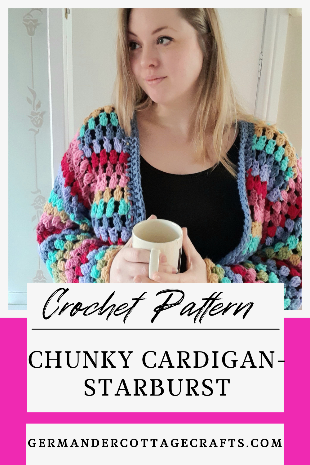 Starburst chunky crochet cardigan pattern. Easy crochet for beginners.