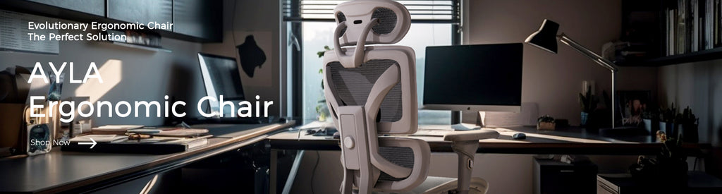 Ad for AYLA Ergonomic Chair with a focus on comfort for flexible working environments.