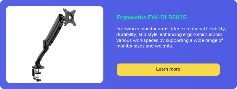 Ergoworks EW-DLB502S Monitor Arm showcasing its flexible and stylish design for supporting a diverse range of monitor sizes