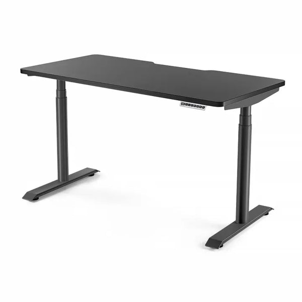 Hinomi Ergonomic Standing Desk - A sophisticated all-black Hinomi standing desk with a streamlined design for an ergonomic workspace in Singapore. The desk is adjustable, featuring a simple control panel for ease of height alteration, promoting better posture and comfort.