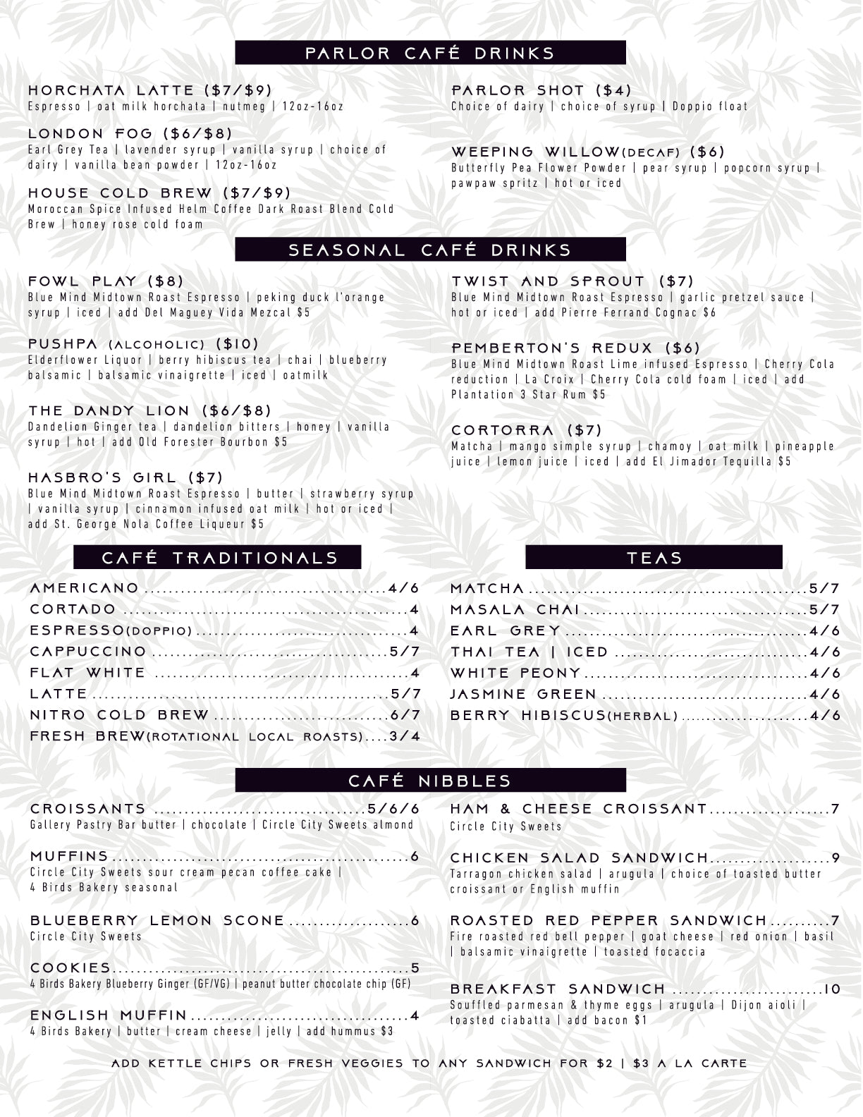 Parlor Spring 2024 Coffee Menu