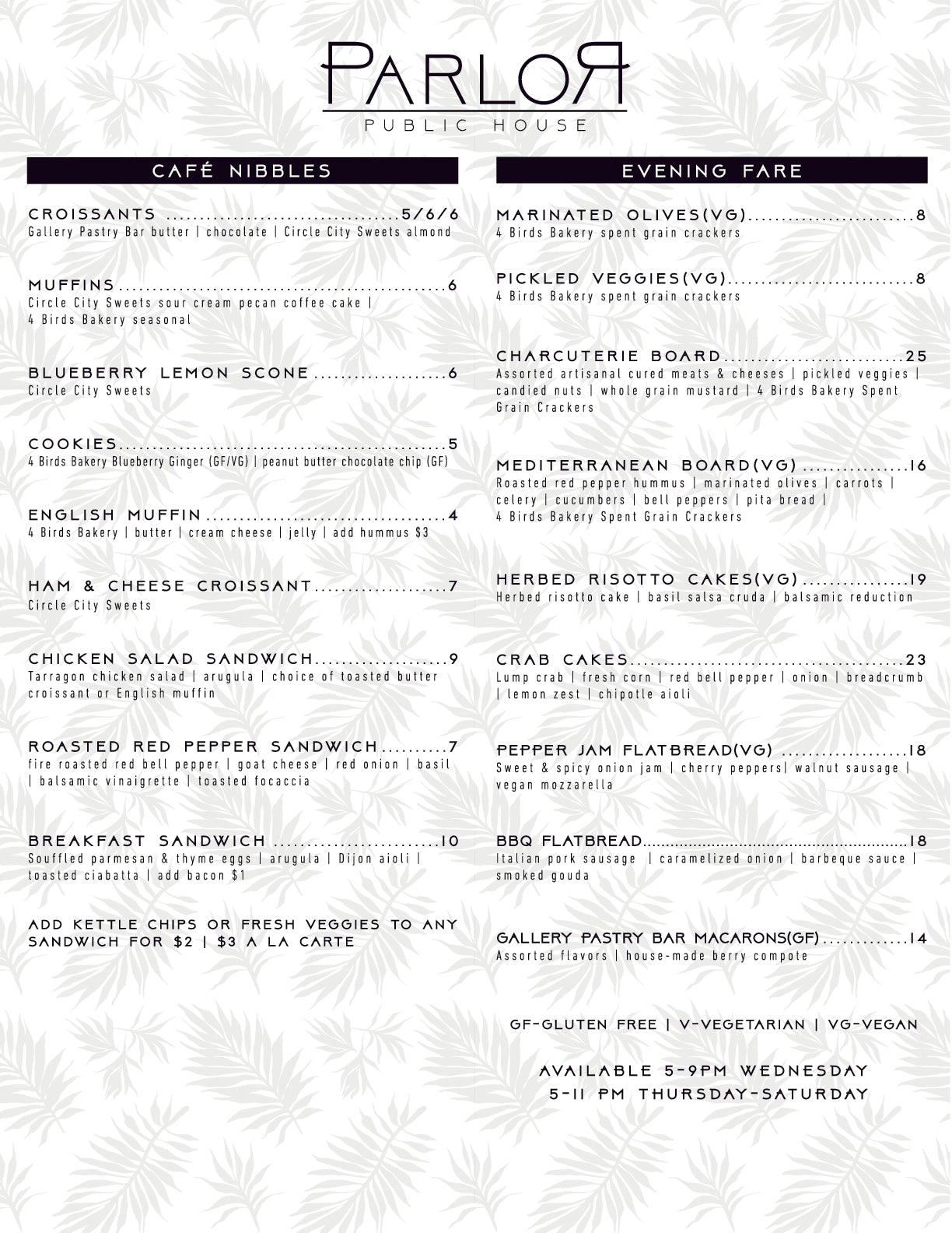 Parlor Spring 2024 Food Menu