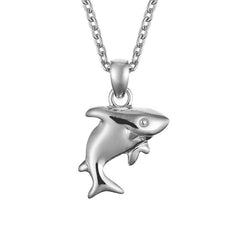 Adjustable sterling silver necklace with smiling shark pendant