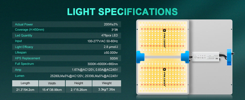 PHLIZON PL-2000 200W  Full-spectrum Dimmable QB LED Grow Light with Samsung 281B LED