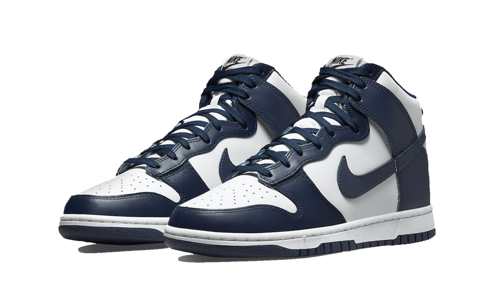 navy and white dunks high