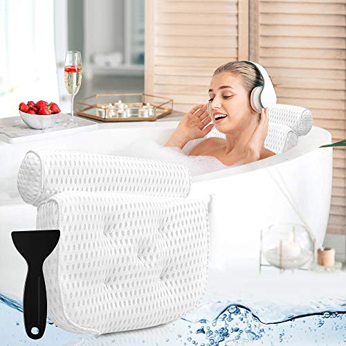 Idle Hippo Bath Pillow Bathtub Pillow, Bath Pillows for Tub Neck and Back  Support with 6 Non-Slip Suction Cups, Ergonomic Bath Tub Pillow Headrest