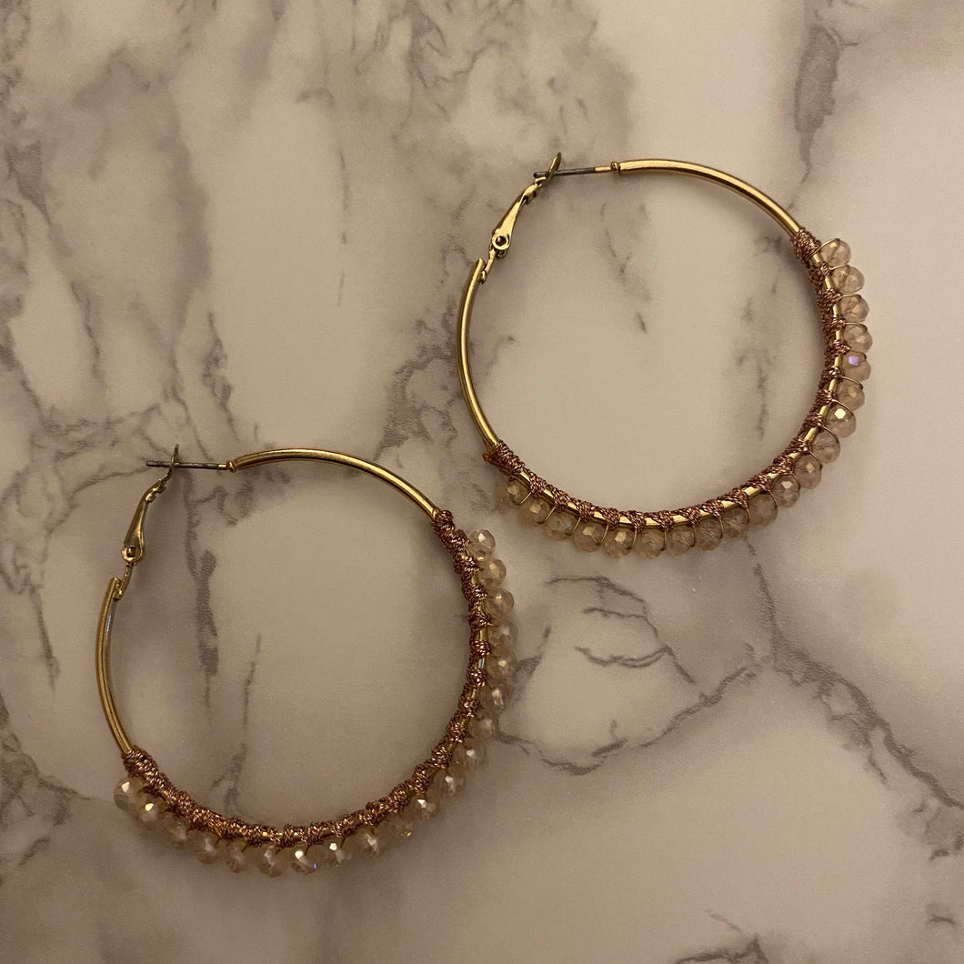 Rosé Beaded Gold Hoop Earrings