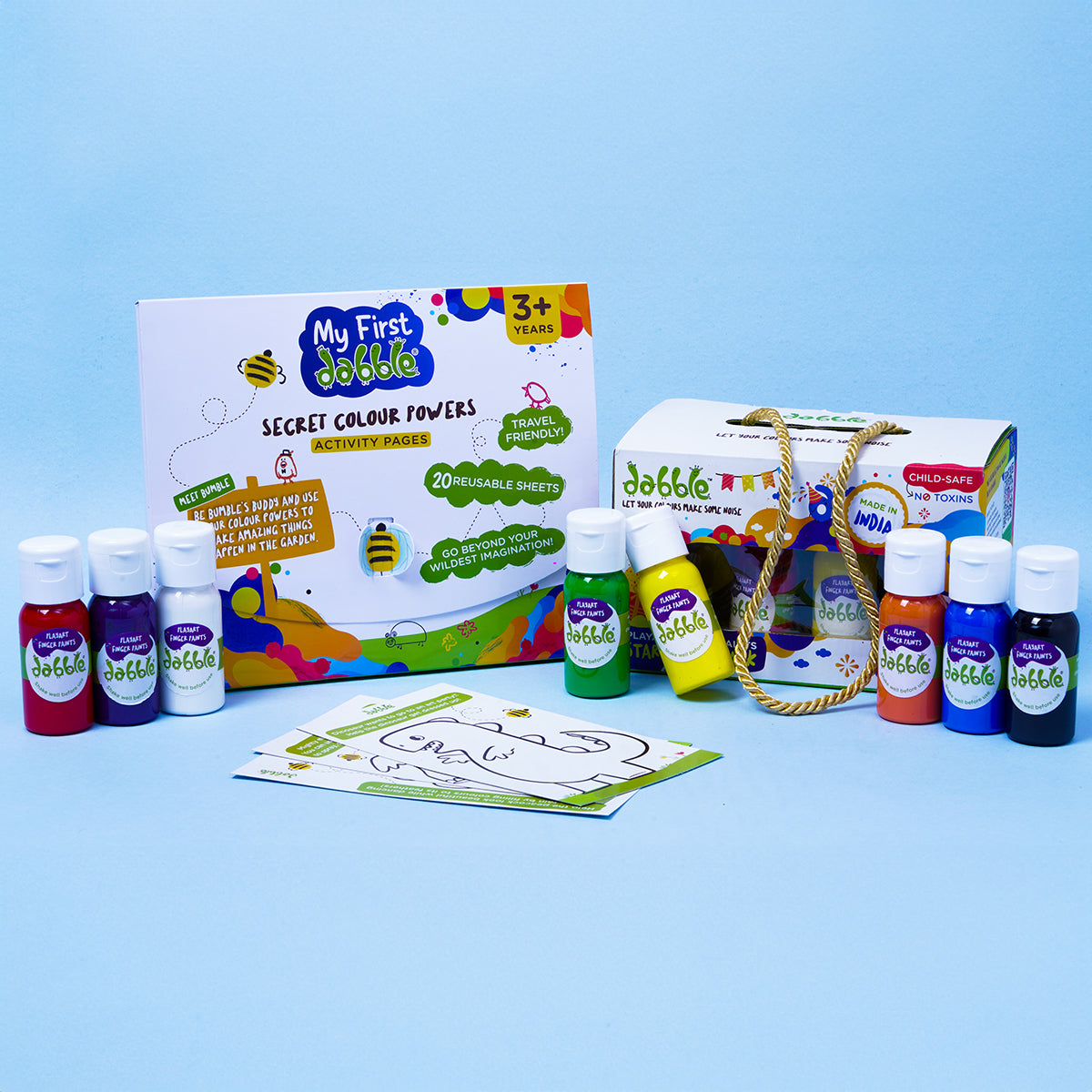 Dabble Reusable Colouring Pages Kit and Mini Finger Paints Combo