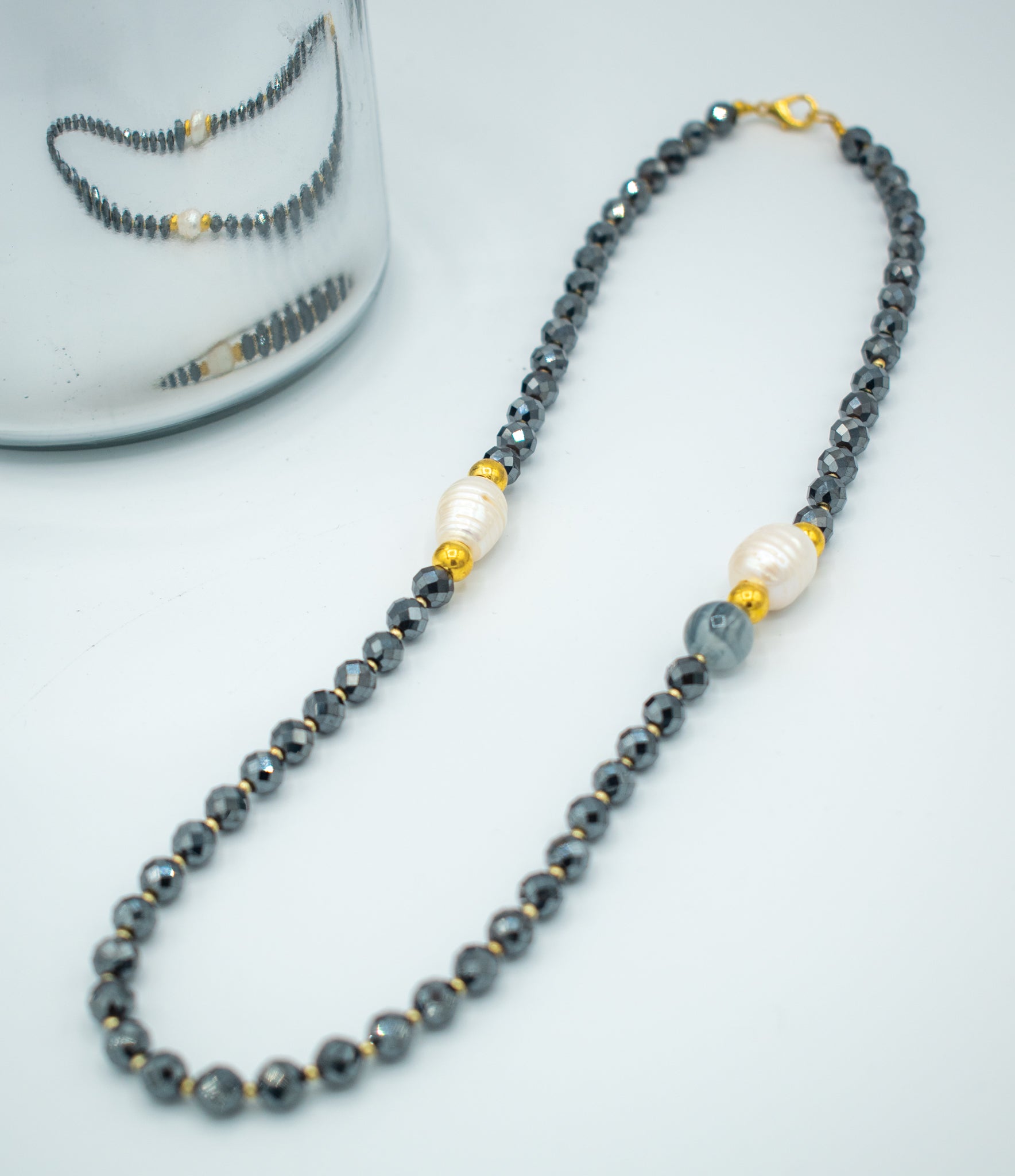 Emanuel Health Black Beads With A Touch Of Blue And White Necklace