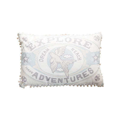 Cotton Lumbar Pillow with Vintage Reproduction Rabbit & Fringe