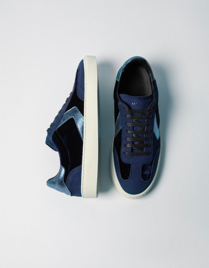 Portland Velvet Trainer - Navy