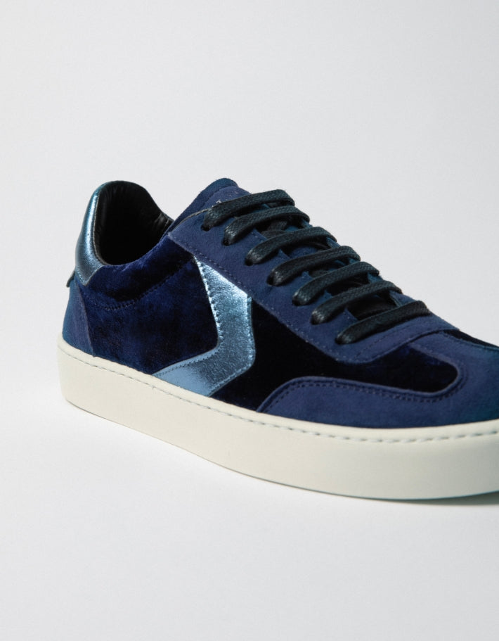 Portland Velvet Trainer - Navy