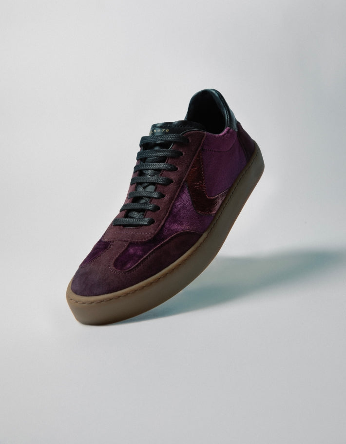 Portland Velvet Trainer - Burgundy