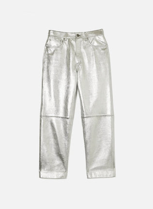 Leather Straight Jean - Silver