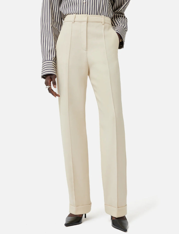 Harley Cotton Turn Up Trouser - Cream