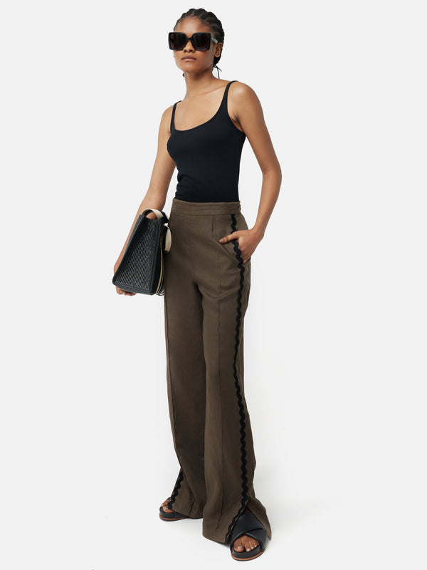 Premium Tweed Trim Detail Wide Leg Trousers  Coast