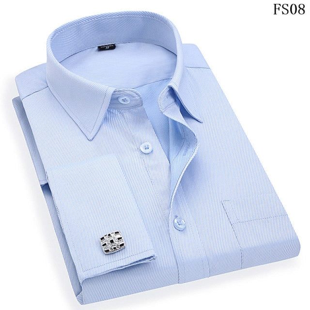 Men French Cuff Dress Shirt 2021 New White Long Sleeve Casual Buttons ...