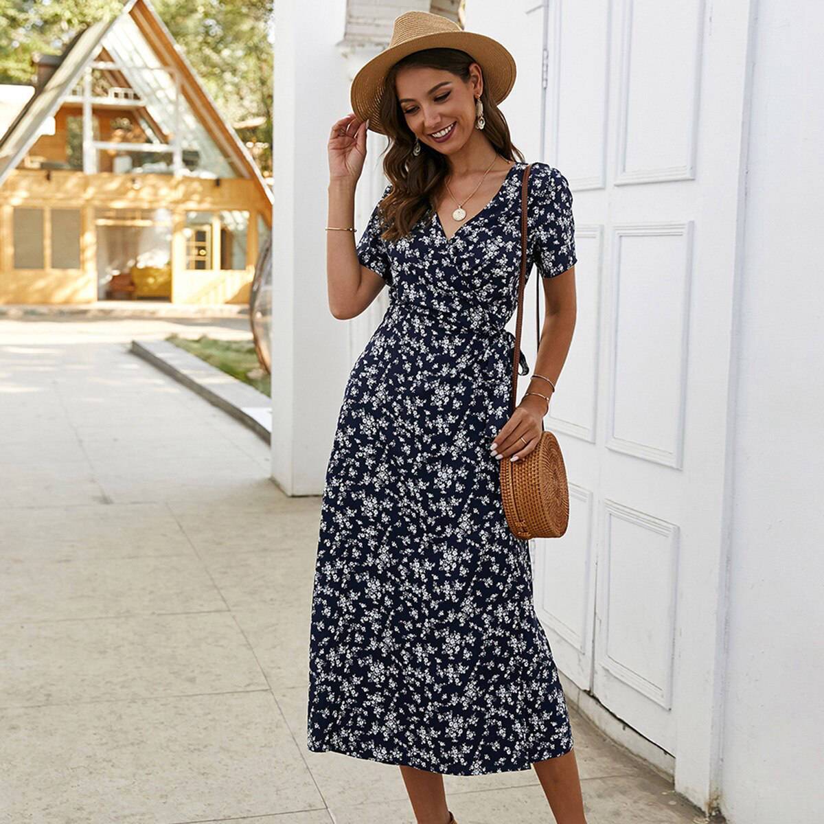 Hippie Midi Dress in Navy Blue | Boho Mood