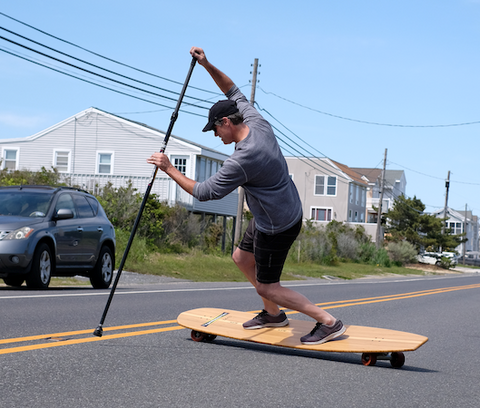 Don Sandusky skateboard poling on a Hamboards Classic