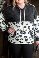 Leopard Splicing Pocket Long Sleeve Plus Size Hoodie