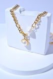 Faux Pearl Pendant Curb Chain Link Necklace