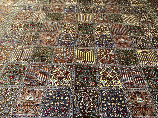 SILK GHOM (QOM), ORIGINAL PERSIAN CARPET, NATURAL COLORS, SILK ON