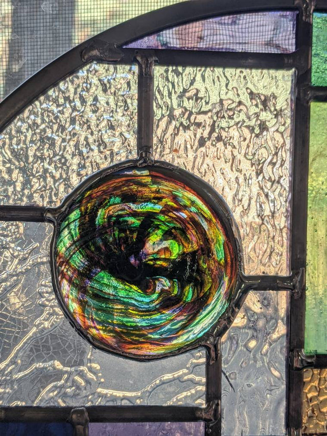 SOLD!  Multicolour/clear stained glass hanging panel  circle