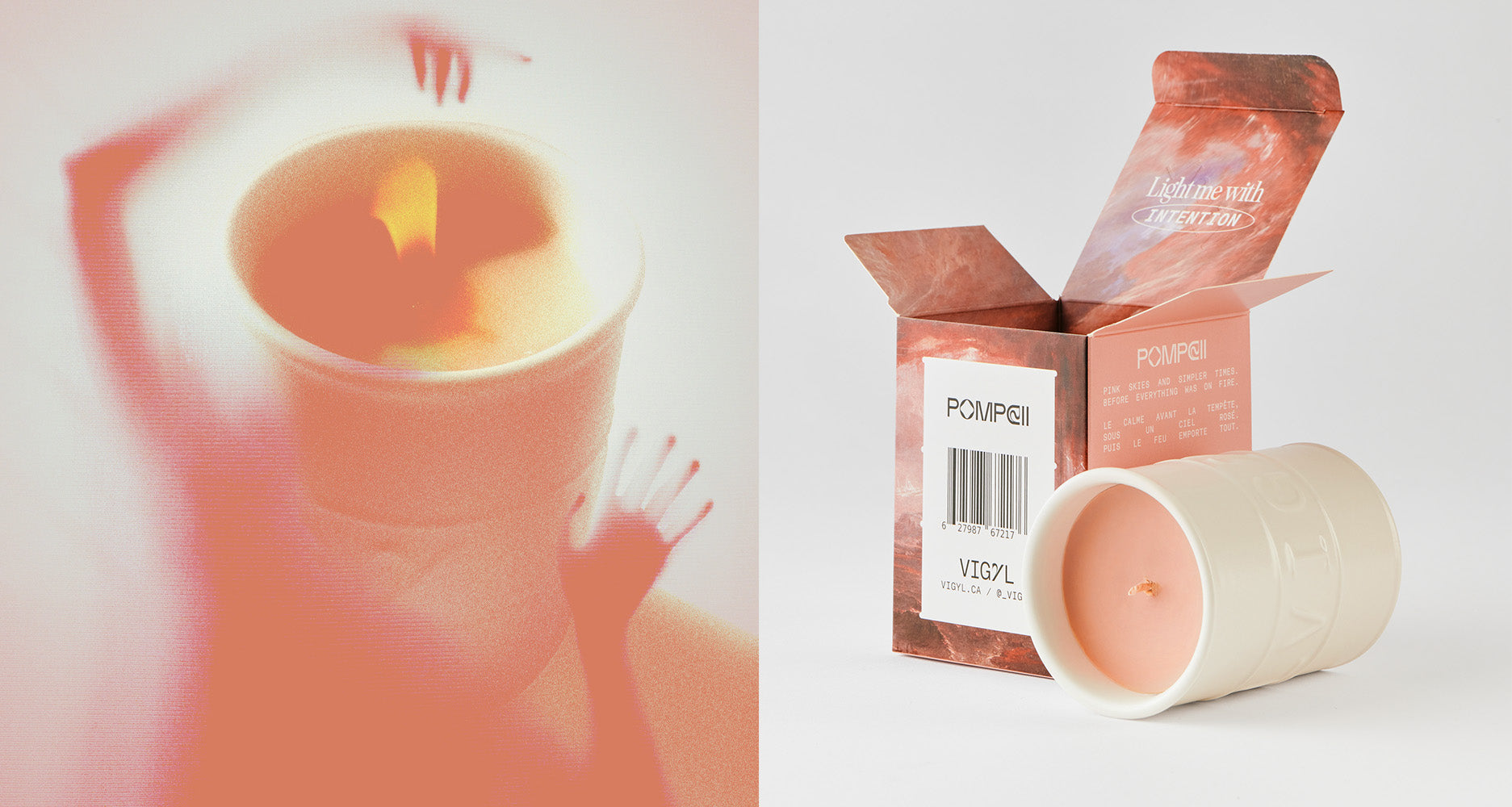 vigyl pompeii candle with abstract artwork and packaging