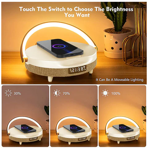 Music Bedside Lamp Alarm Clock with Wireless Charger - Unique