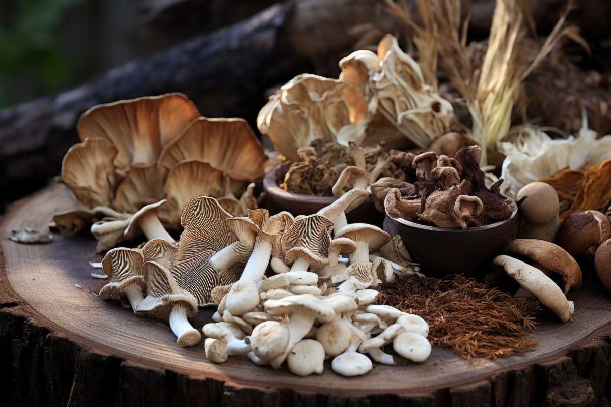 Illustration of the top 7 medicinal mushrooms with their unique health benefits