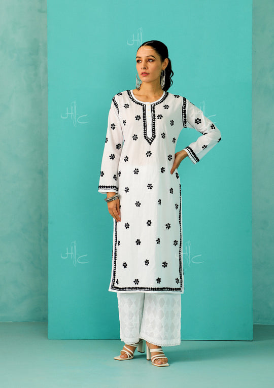 White Chikankari Kurti Set with Pant & Dupatta – Jyoti Fab