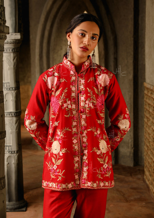 Traditional Kashmiri Kurta Tunic Woolen Kurti Red, Multicolor Embroide -  Best of Kashmir