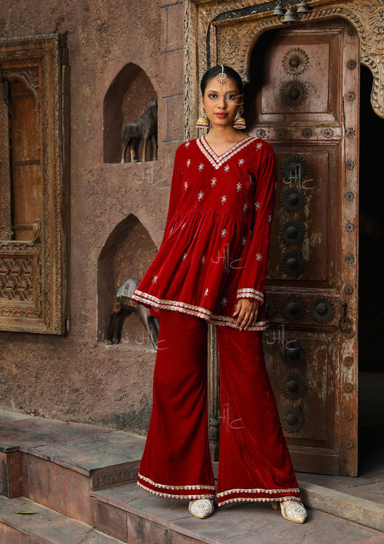 Women's Red Chikankari Suit Set With Dupatta - Rangpur | Red chiffon, Women  salwar suit, Women