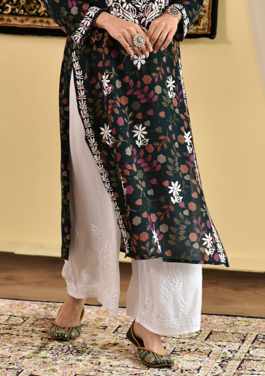 Buy Chic AttireWomen's Lucknow Embroidered Bottom Pants chikenkari