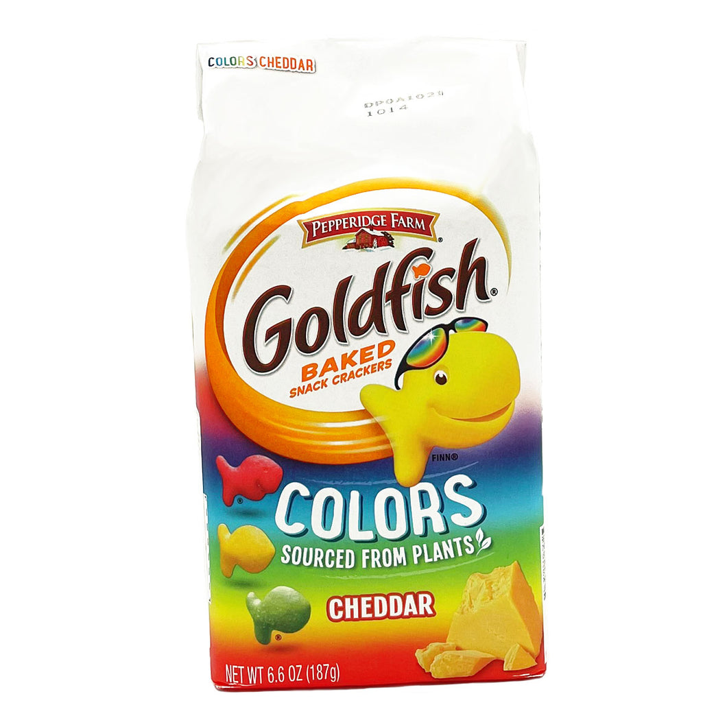 Pepperidge Farm goldfish baked snack crackers colors sources from plants cheddar 187g