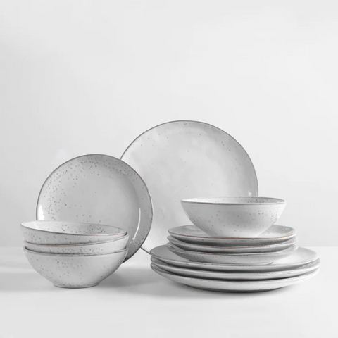 Dinner Nordic 4 -person ceramic dishes set (12th) Sand off -white Ø20xH2,2cm/Ø26 x H2,5 cm/Ø17 x H6 cm broste Copenhagen