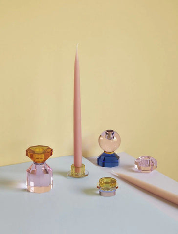 Amber candlestick glass honey/pink, h11 Ø7cm hubsch