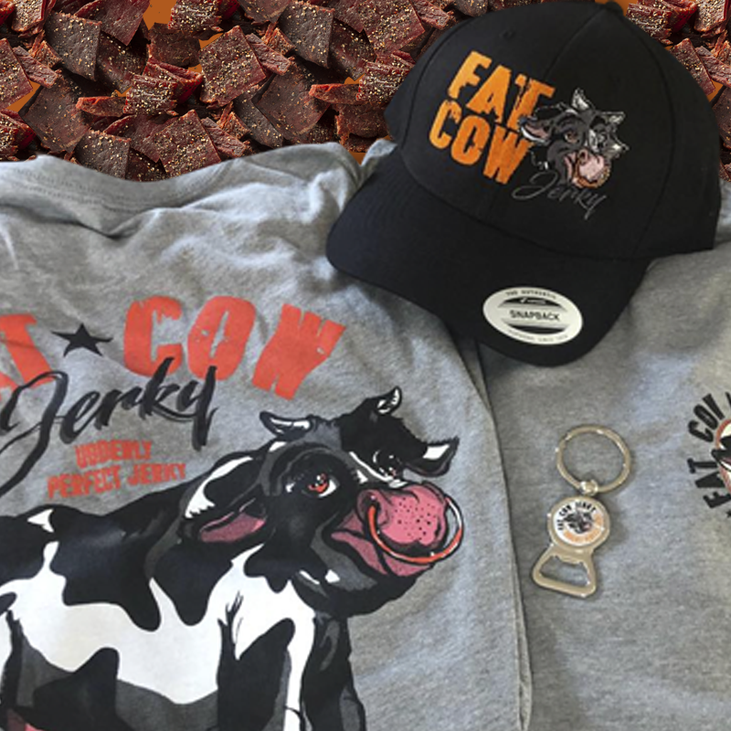 Fat Cow Jerky Tee Shirts and Hats