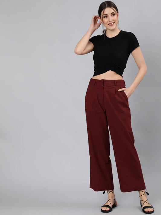 Kotty Women Maroon High-Rise Parallel Trousers Price in India, Full  Specifications & Offers | DTashion.com