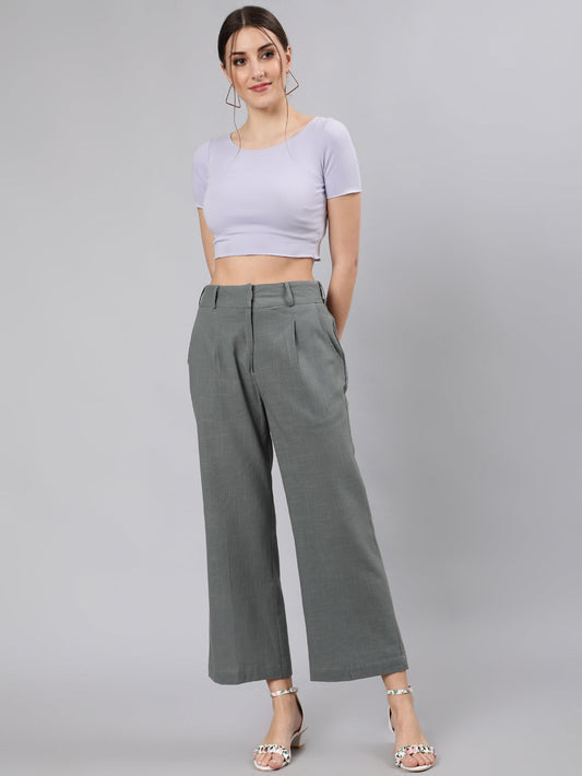 Silk Plain Women Olive Green Smart Flared Self Design Parallel Trousers,  Size: 28 To 36 at Rs 295/piece in New Delhi