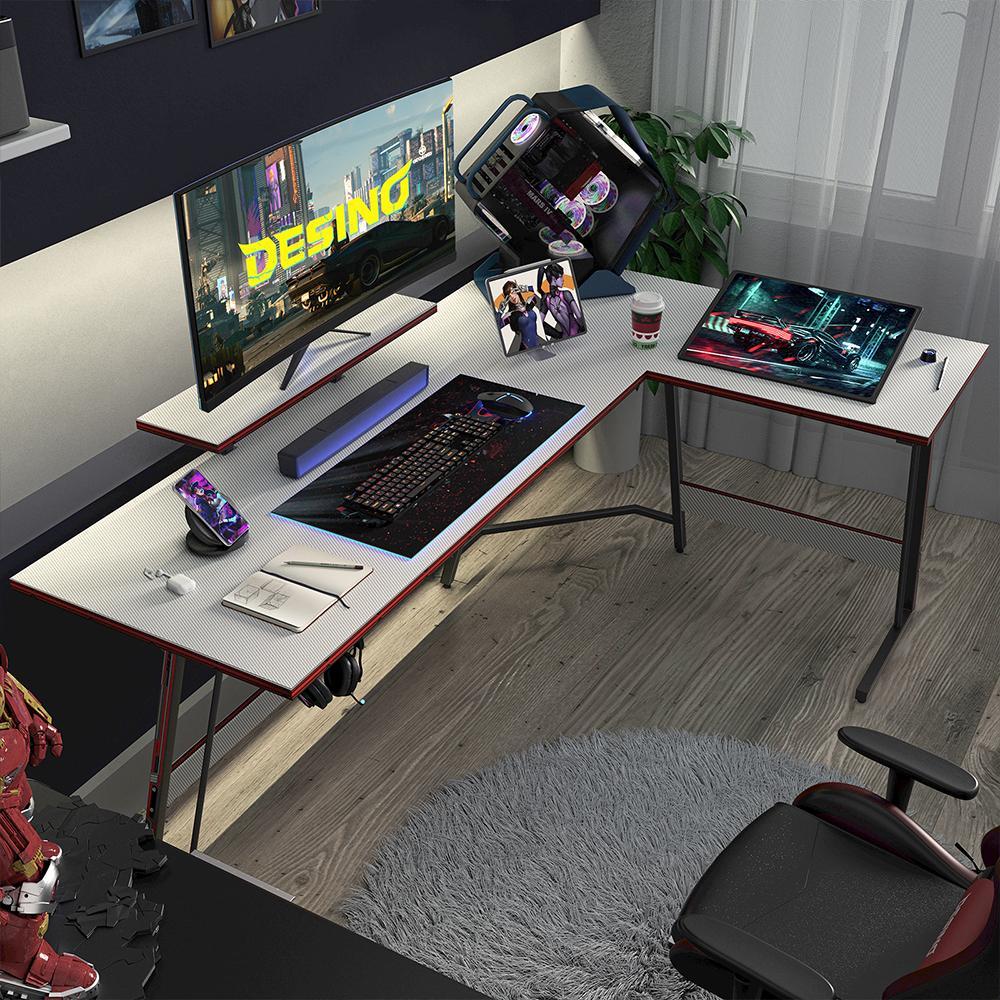 DESINO L-Shaped Gaming Desk with Monitor shelf and Headphone Hook ...