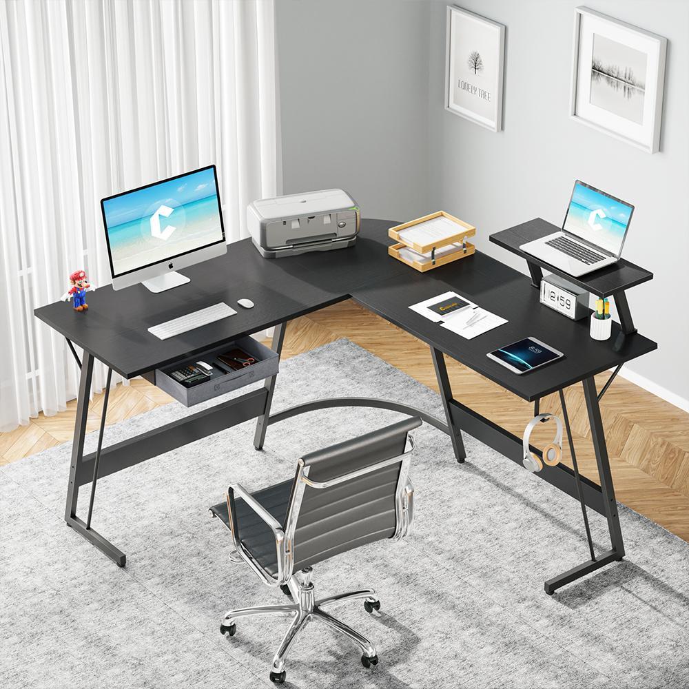 CubiCubi L-Shaped Desk Arc with Moveable Shelf and Drawer