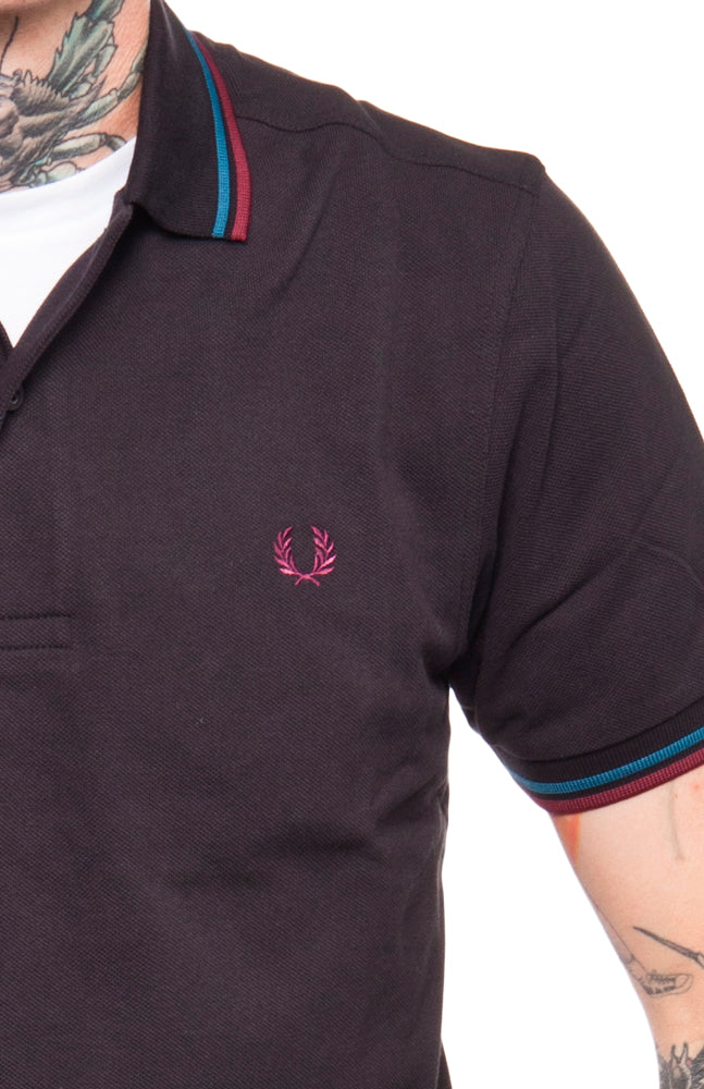 FRED PERRY POLO RF BLACK/MAROON/TEAL