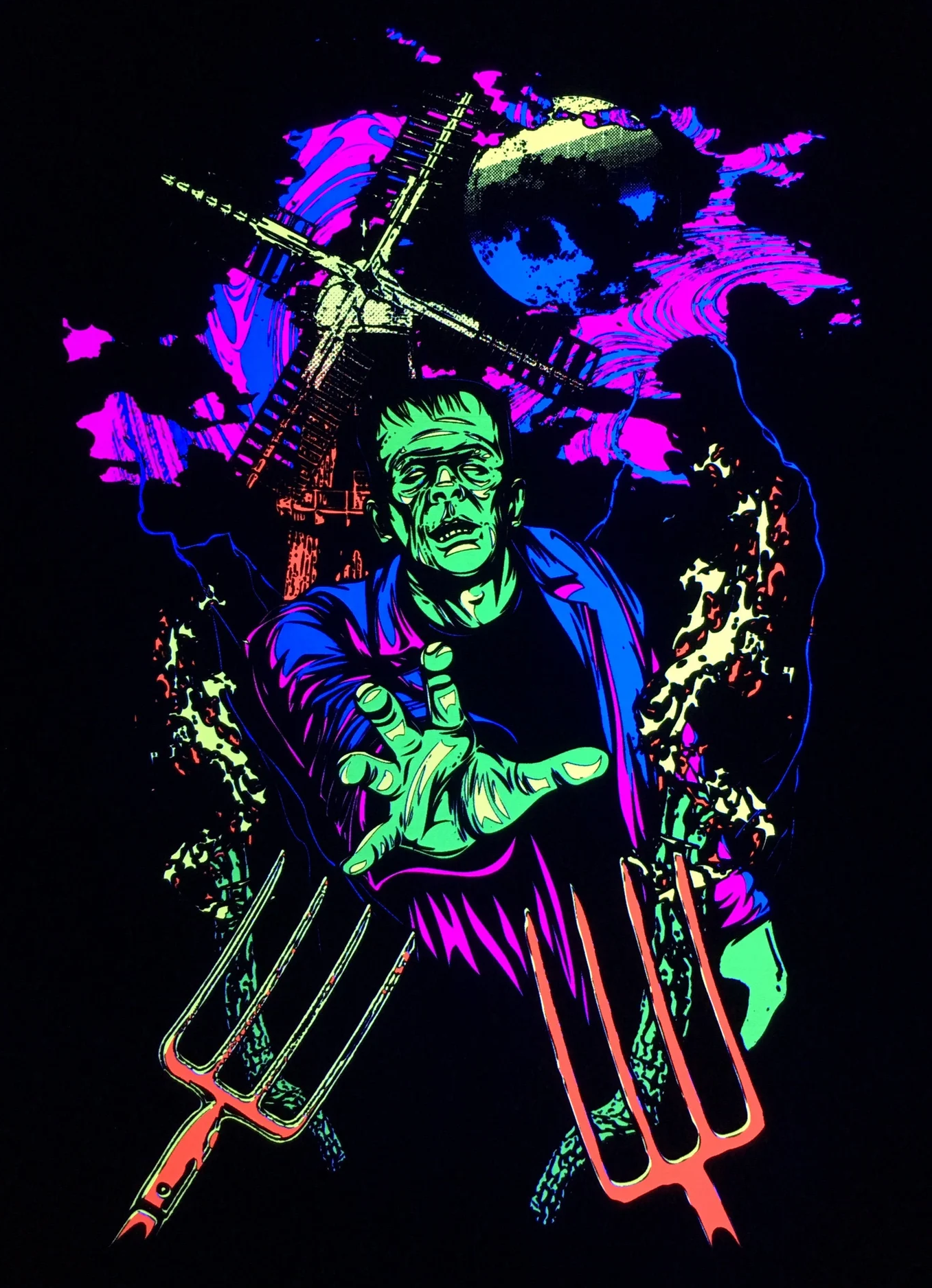 Frankenstein S Monster Flocked Blacklight Poster