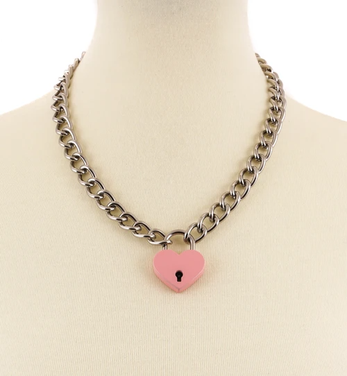 PINK HEART LOCK AND KEY PENDANT NECKLACE
