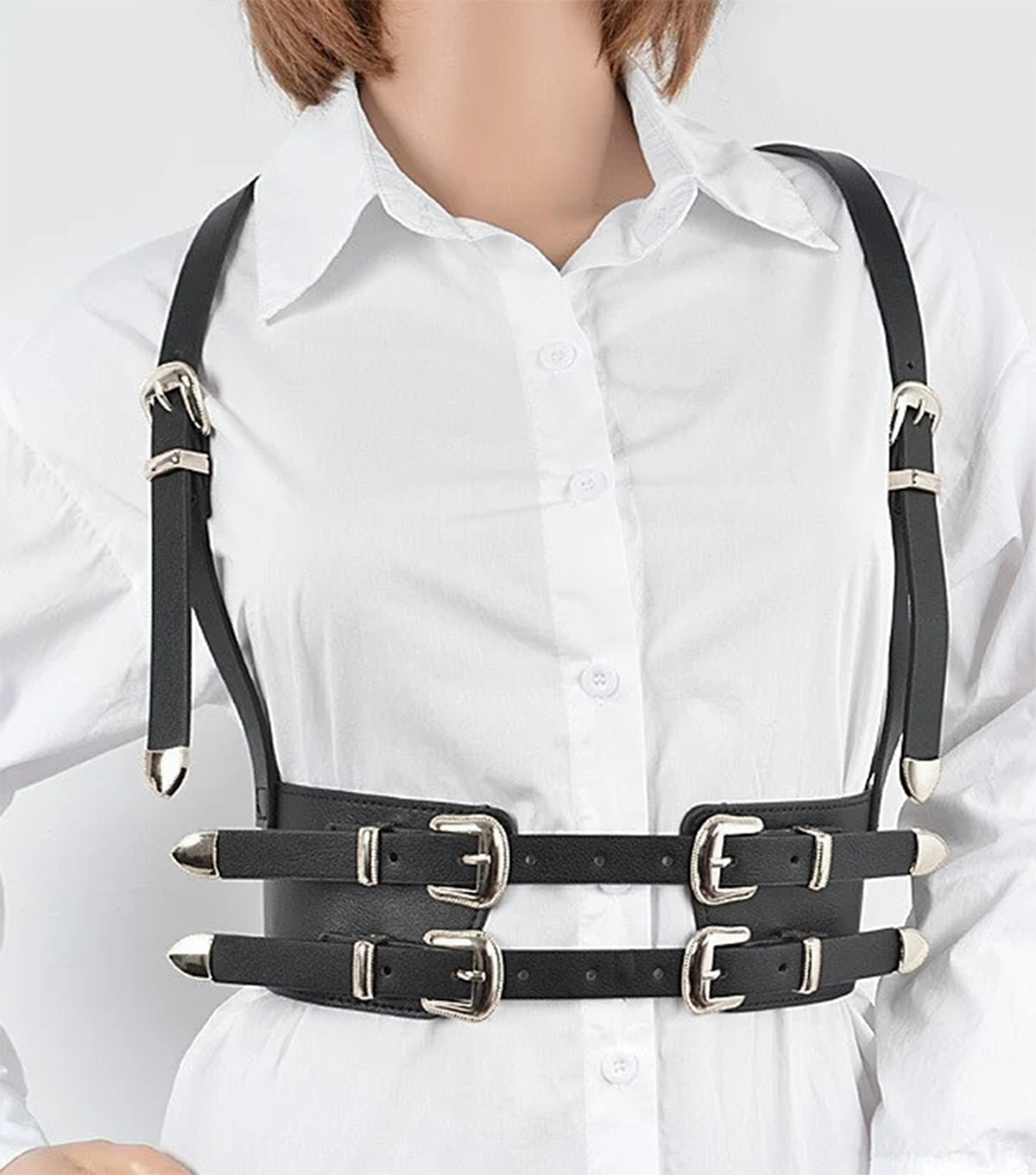 WESTERN MULTI BUCKLE HARNESS BLACK/SLVR