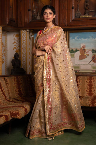 Golden handcrfated pure kota tissue gota patti saree