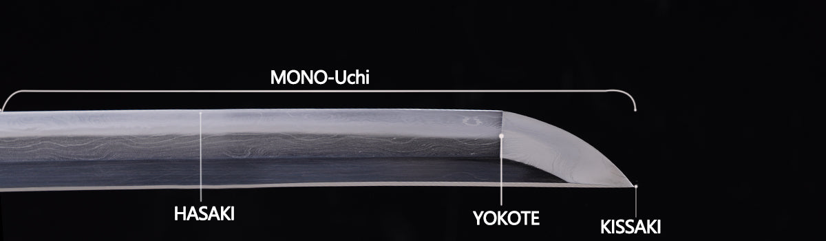 Mono-uchi, Yokote, Kissaki, Hasaki der japanischen Katana-Klinge
