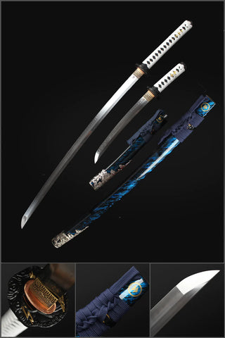 Handgemachtes Spiel Ghost Of Tsushima Katana Schwert und Tanto Schwert Set Handpolierte T10 Stahlklinge Full Tang Lehm gehärtet